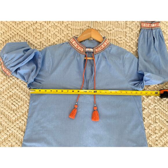 CK Bradley Norway Blouse Chambray Tassel Embroidered Collar Medium - Picture 7 of 8